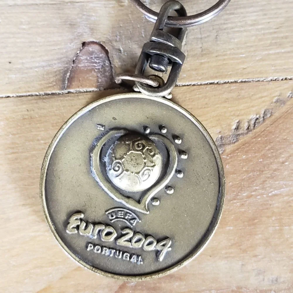 Vtg UEFA Euro 2004 Portugal Football Soccer Metal Keychain Key Ring